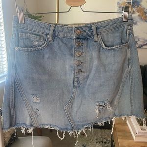 Free People Denim Button Fly Distressed Jean Skirt
